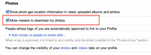 Allow viewers to download my photos setting in Google+
