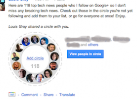 A shared circle appears in a persons Google+ profile