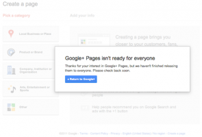 Google+ pages is not ready for everyone message