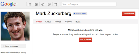 Mark Zuckerberg's Google+ profile