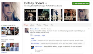 Britney spears #1 most popular person on Google+