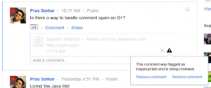 Google+ spam moderation system