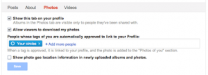 Google+ profile Photos tab settings