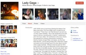 Lady Gaga profile on Google+