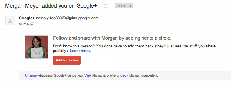 Add to Circles Right From Your Gmail Notifications Email When Someone Adds You in Google+