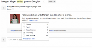 Adding to circle right within notification email in Gmail