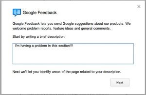 Google+ feedback dialog