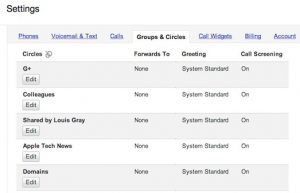 Google voice with Groups and Google+ Circles setting