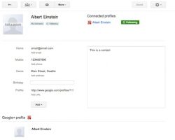 Your contacts data in Google contacts with G+ profile