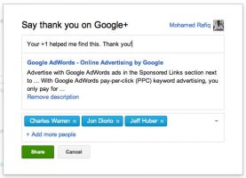 Google+ share box to say thank you for +1'ing