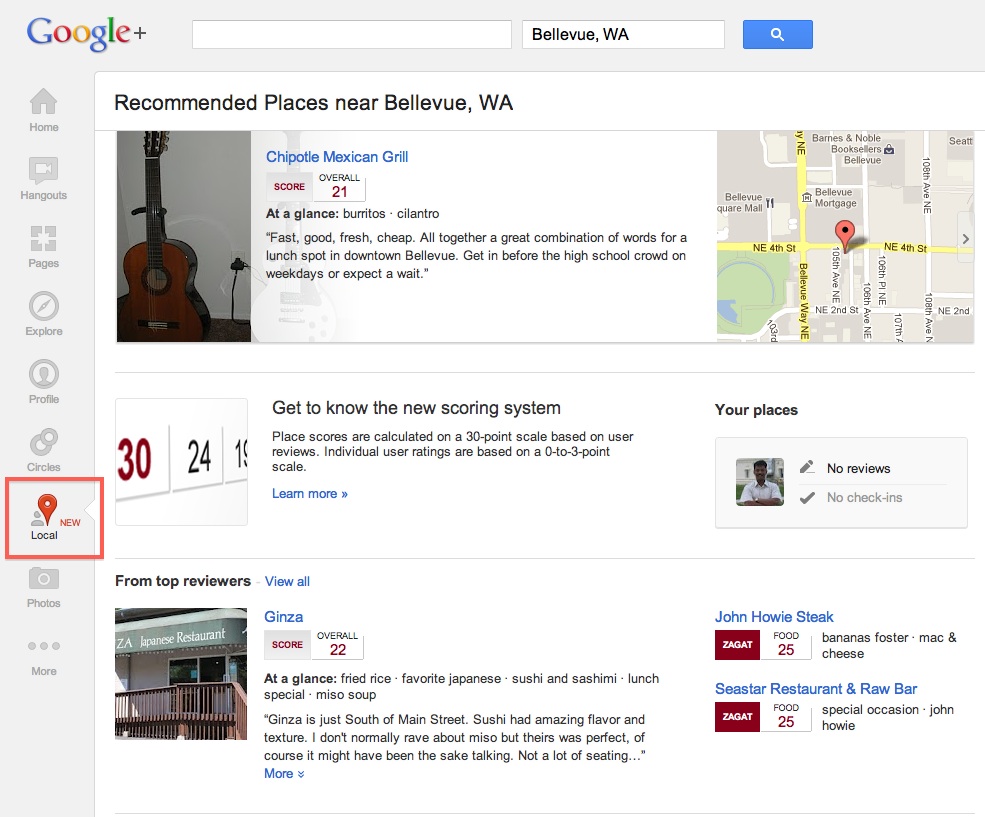 Google+ Local Released With Zagat Scores, Reviews and Recommendations