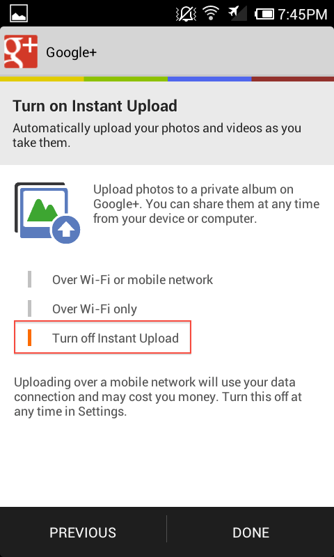 How to Disable Instant Upload in Android App?