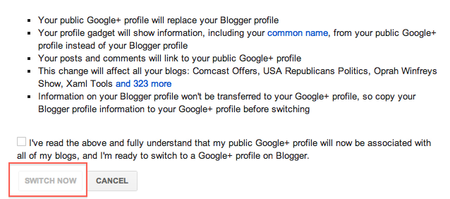 Google+ profile replaces blogspot profile