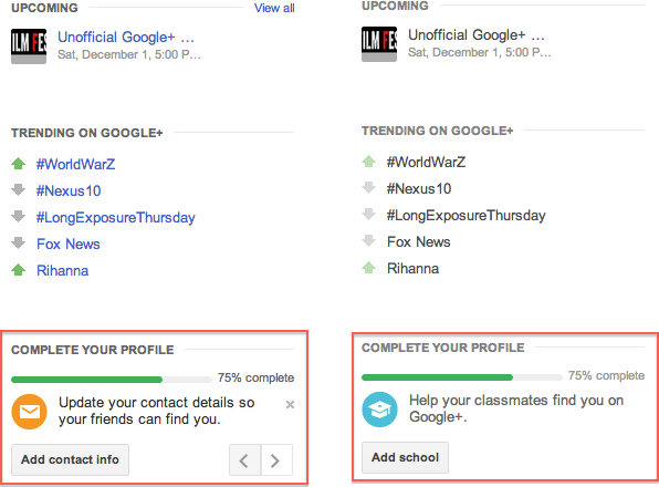 Google+ Prompts for Profile Completeness Similar to LinkedIn!