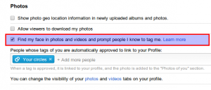 disable find my face option in G+