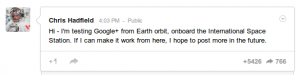 Google plus Chris Hadfield ISS