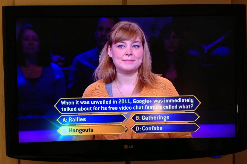 Hangouts Question Asked in ‘Who Wants to Be a Millionaire’ TV Show