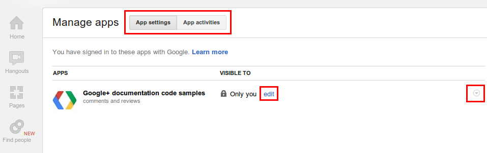 Manage apps in Google+