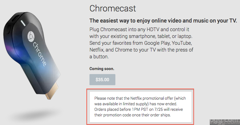 Google Chromecast Netflix 3 Months FREE promotion ended