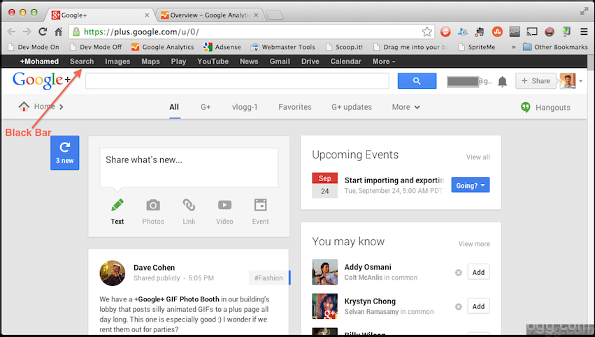 Google Black Bar To Be Replaced With Chrome Style Apps Menu Google Plus News