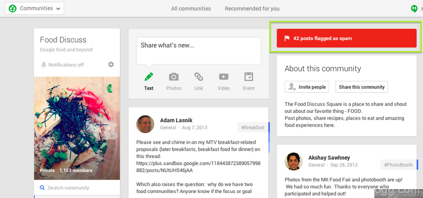 Google+ Communities Spam Posts Folder 