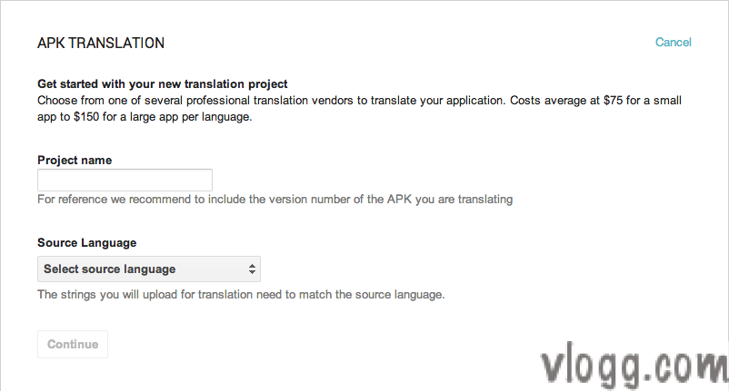 APK Language Translation Dialog after selecting for this service