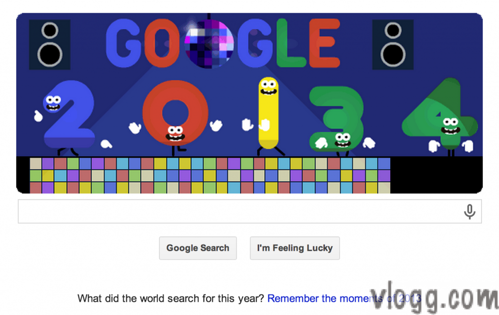 Google New Year’s Eve 2013 / Happy New Year 2014 Doodle Today