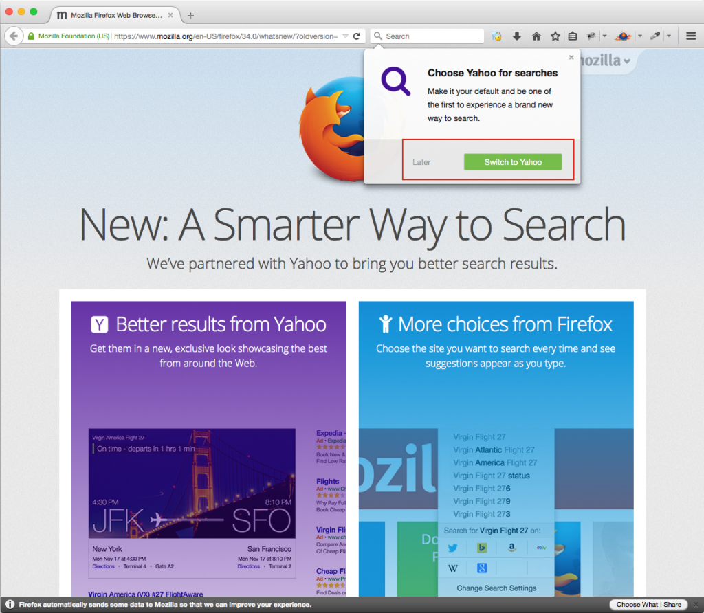 Firefox 34.0 Yahoo Search Update