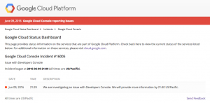 Google Cloud Console Outage June2016