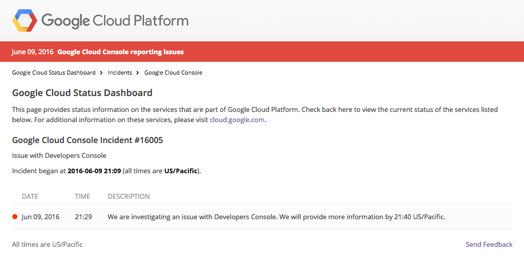 Google Cloud Console Is Experiencing Outage