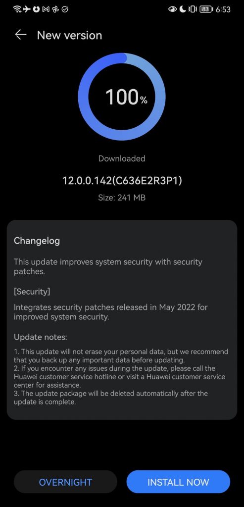 Huawei Mate 20 12.0.0.1.142 C636E2R3P1 Update