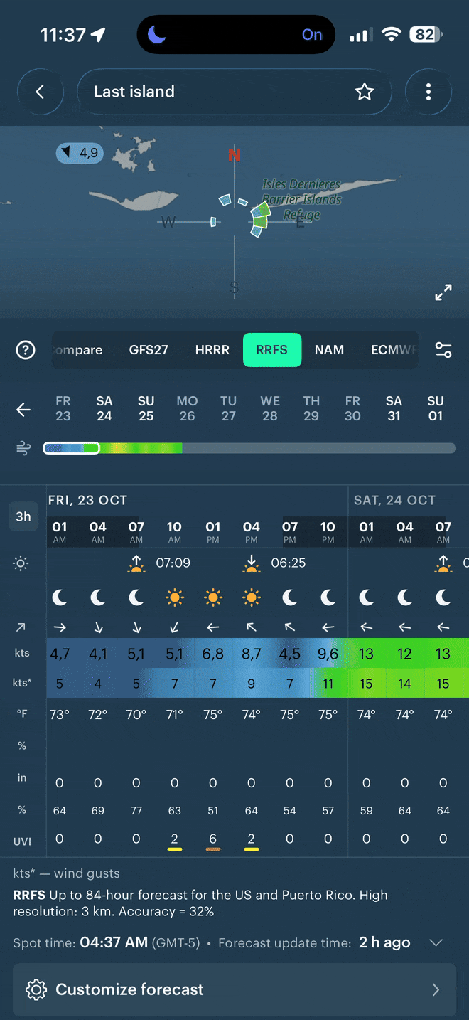 Weather Alerts widget on a spot page.