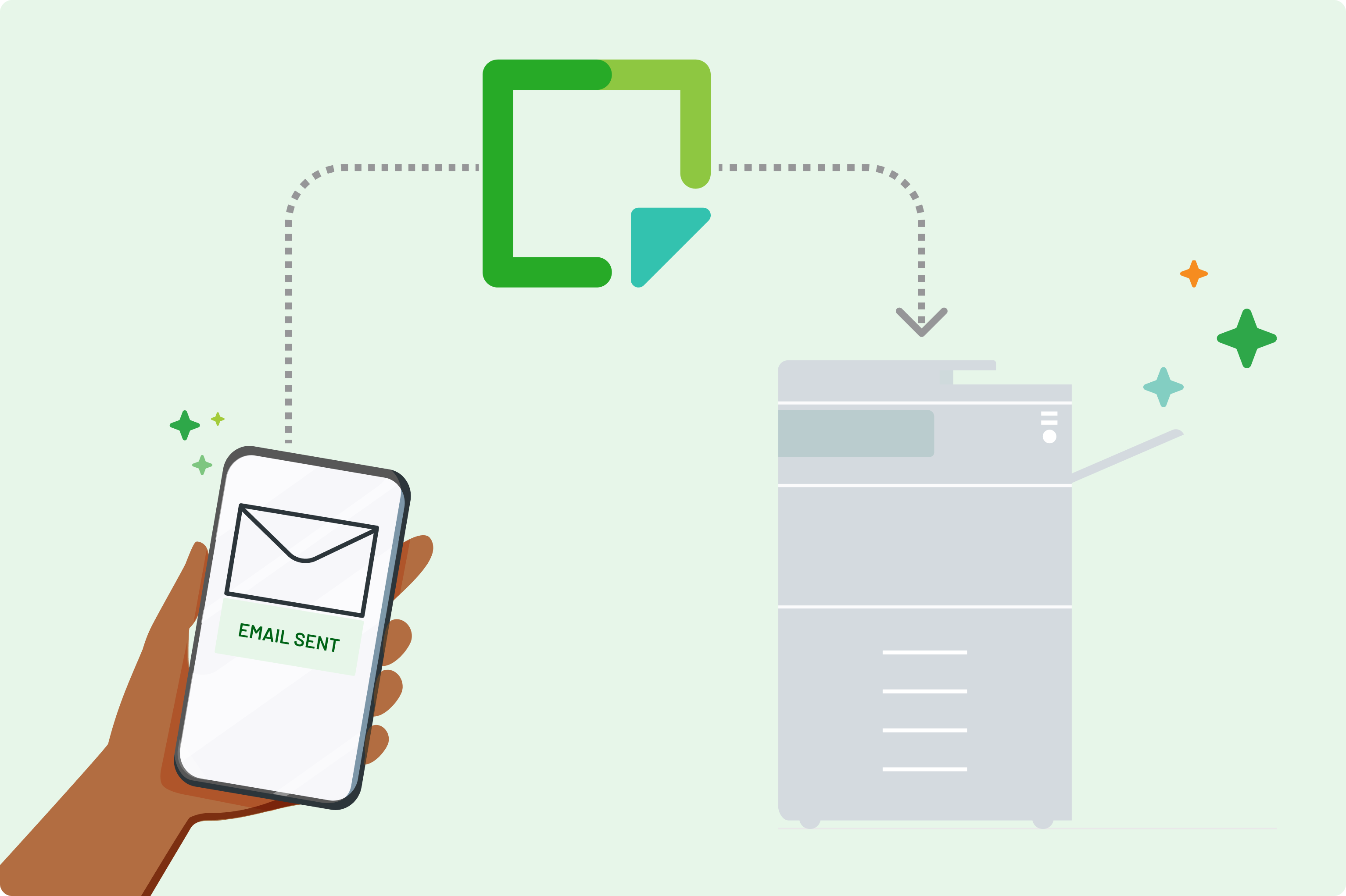 A mobile device sending a document via email to a PaperCut MF printer