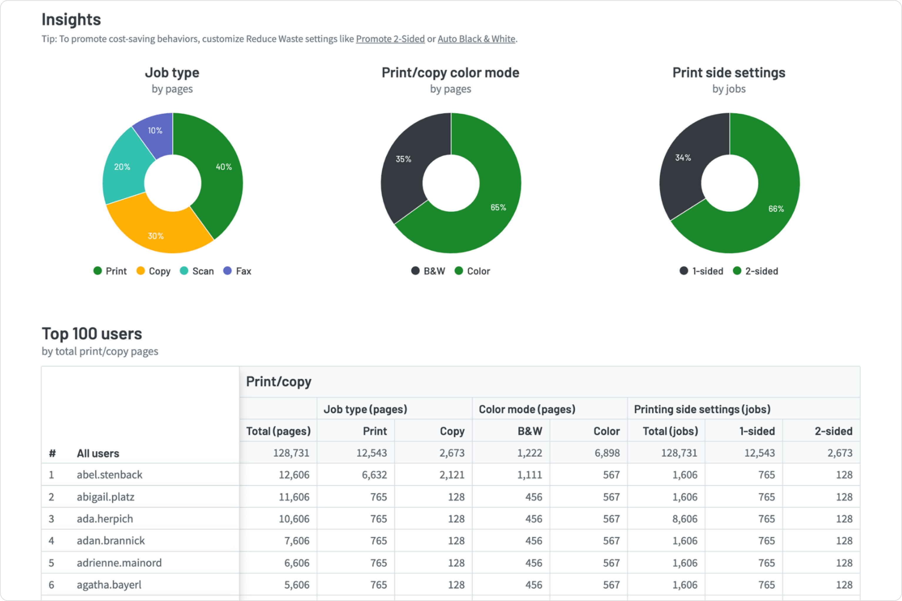 Example of the executive summary report