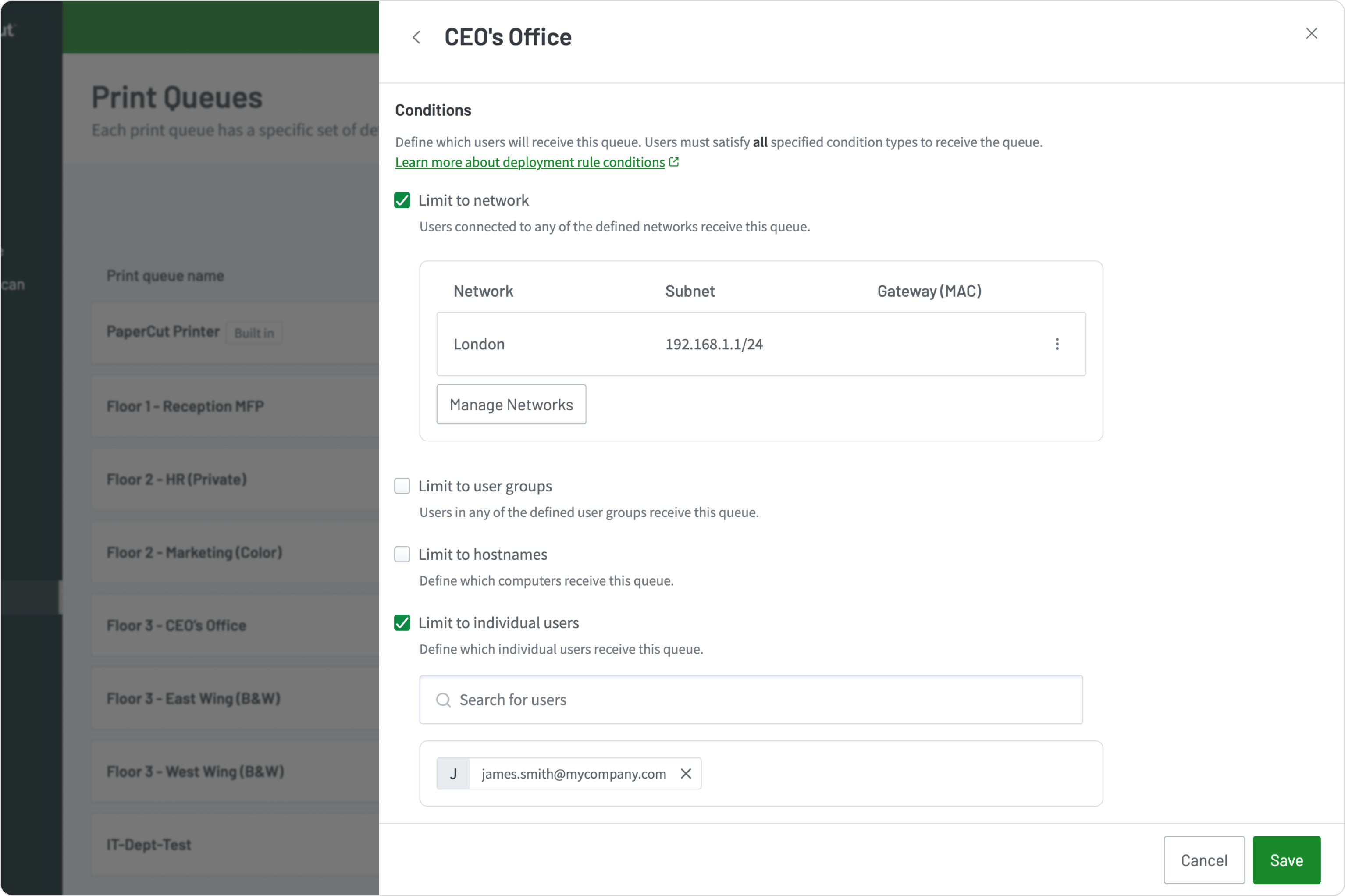 A screenshot showing the configuration of a deployment rule