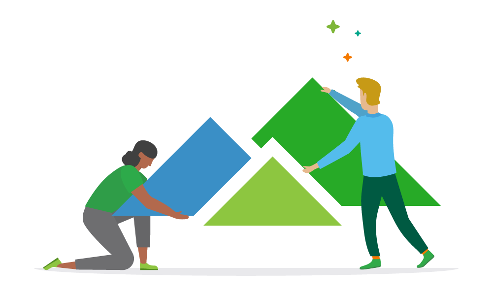 illo of people in front of mountain