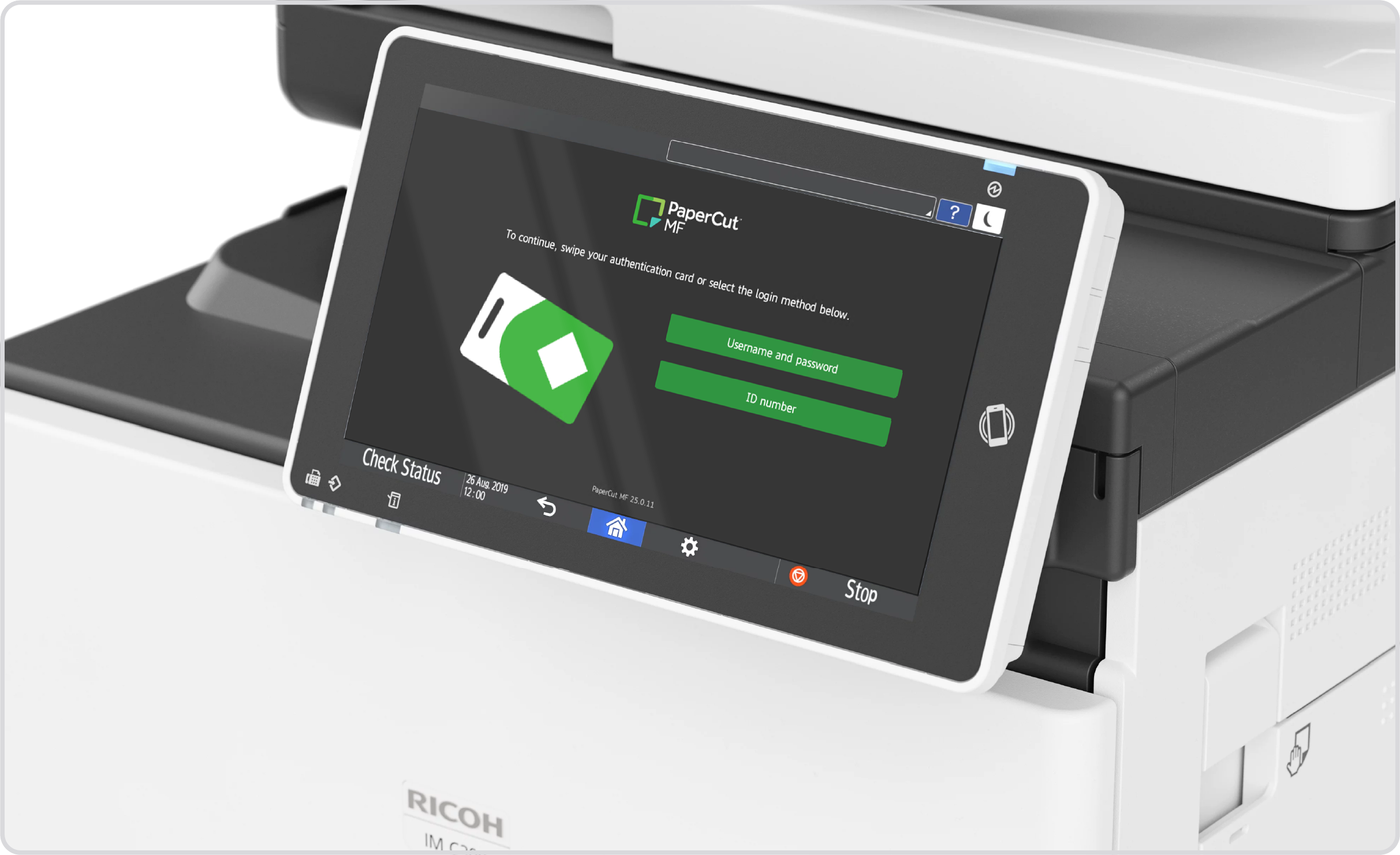 A Ricoh device running the new PaperCut MF embedded app