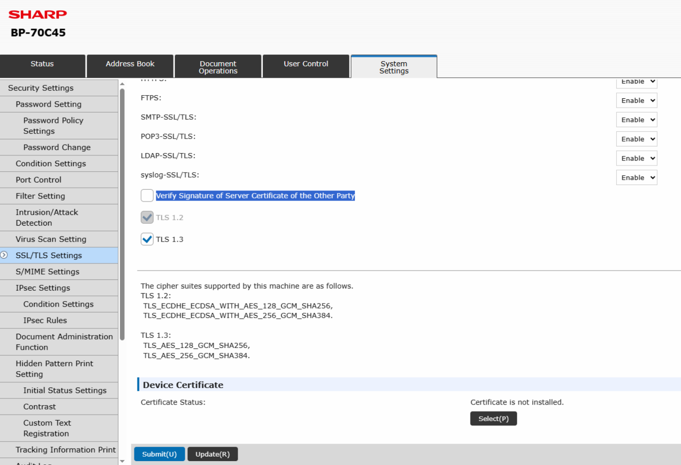 Verify signature of server certificate