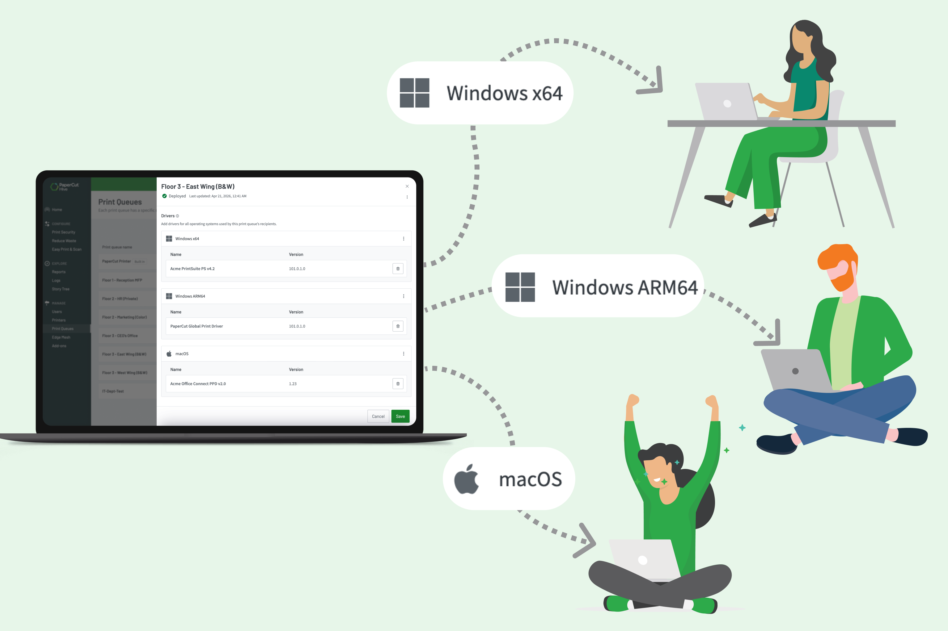 The driver upload interface in the admin console showing the different supported platforms