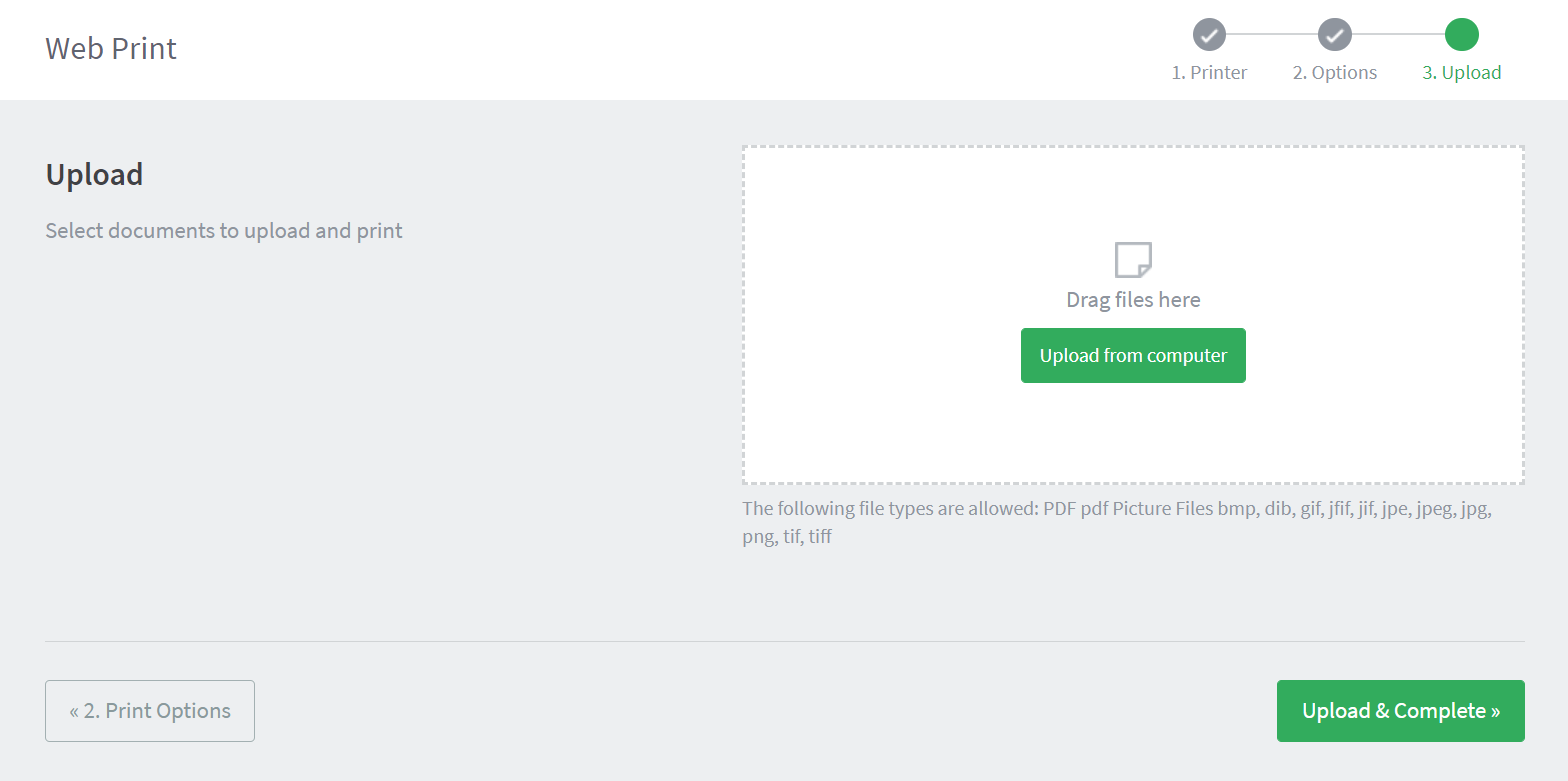 Web Print wizard step 3: upload a document