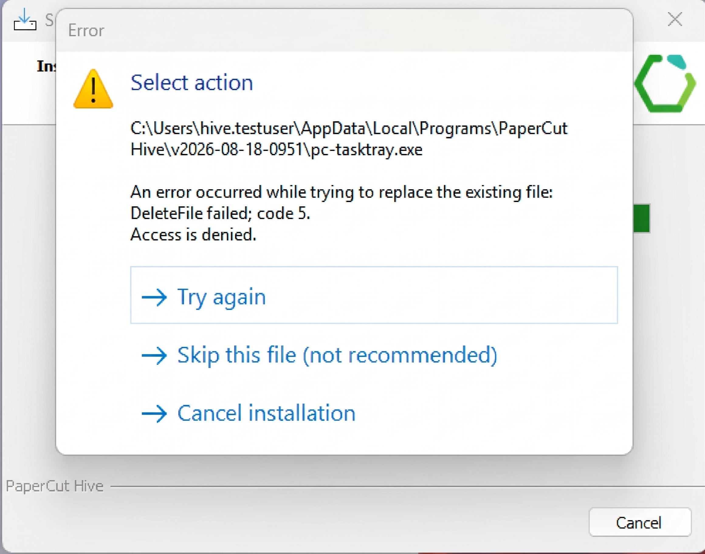 An error occurred while trying to replace the existing file: DeleteFile failed; code 5. Access is denied.