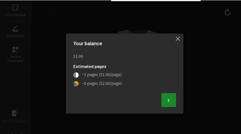 Balance popup