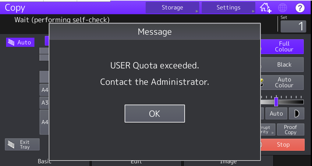 Zero Stop message on device