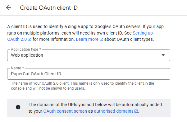 OAuth Client ID Application Name and Type