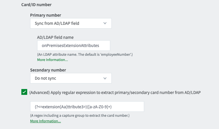 Regular expression for extension attribute