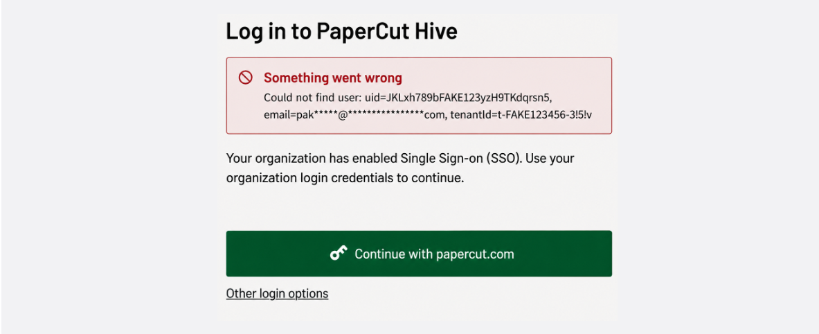 Error: “Something went wrong. Could not find user: uid=_, email=_, tenantld=_” Error: “Something went wrong. Could not find user: uid=, email=, tenantld=_”