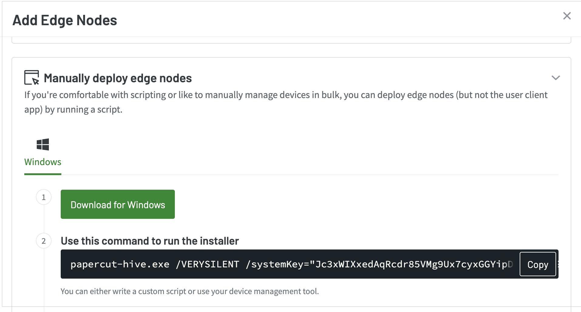 Command to run the installer Screenshot of step 2 showing the command to use to run the installer