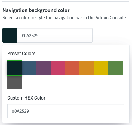 Screenshot of the preset colors and the box where you can enter a custom HEX color