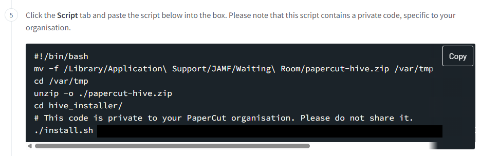 Screenshot of the Script for deploying to macOS in JAMF Pro