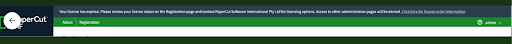 Screenshot of the admin interface top banner message